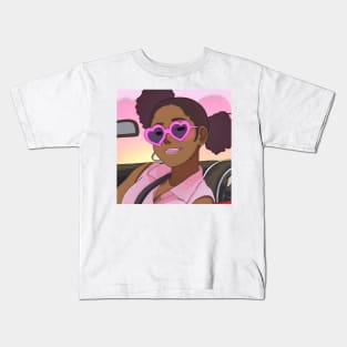 girl in convertible car with heart shaped sunglasses Kids T-Shirt